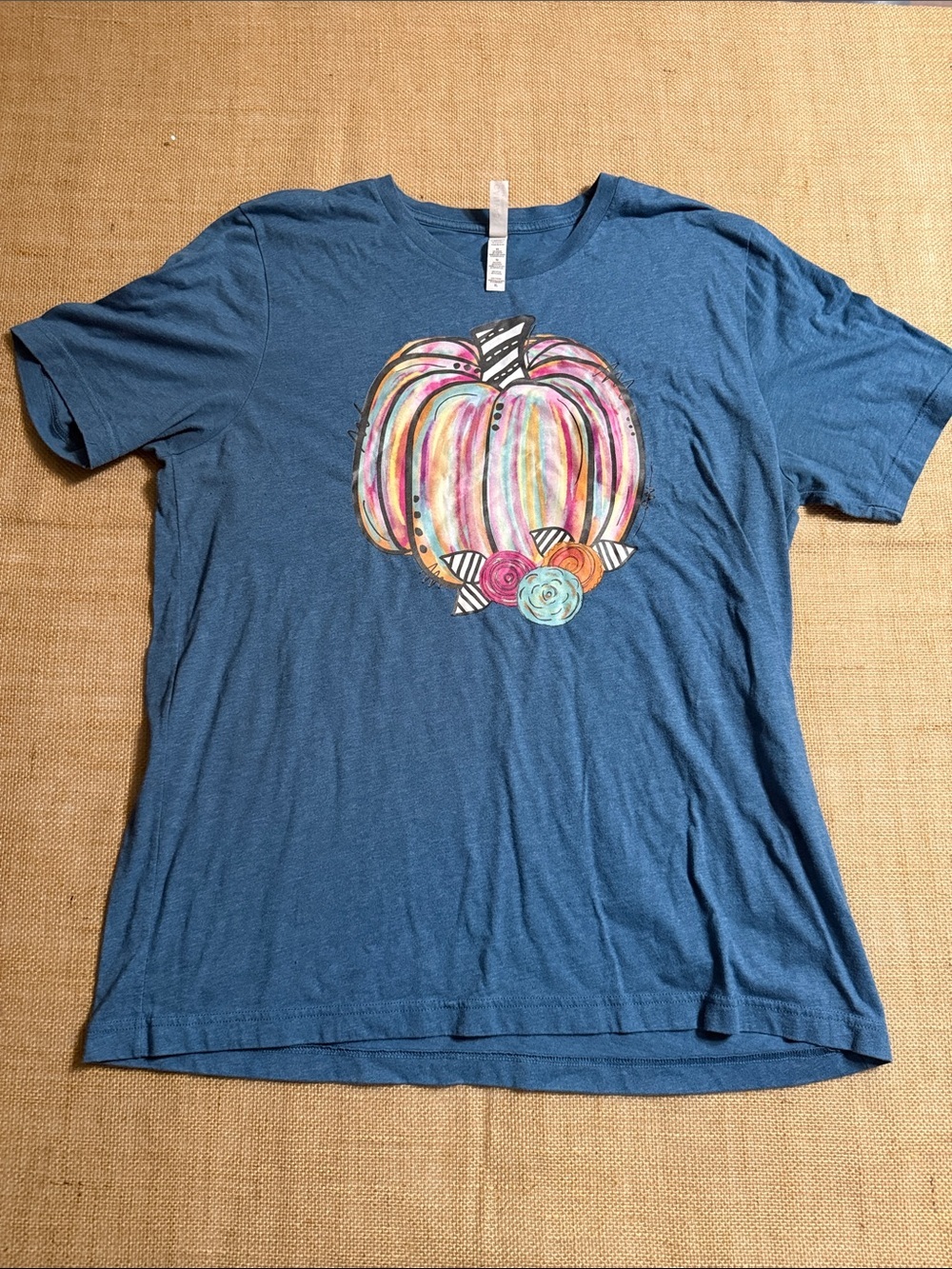 Bella Canvas Blue Short-Sleeve Tee with Colorful Pumpkin Graphic
